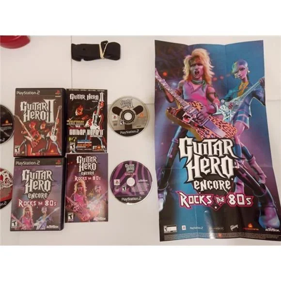 Guitar Hero Aerosmith 1,2, PS2 Bundle Gibson Red Octane Guitar TESTED 4 …